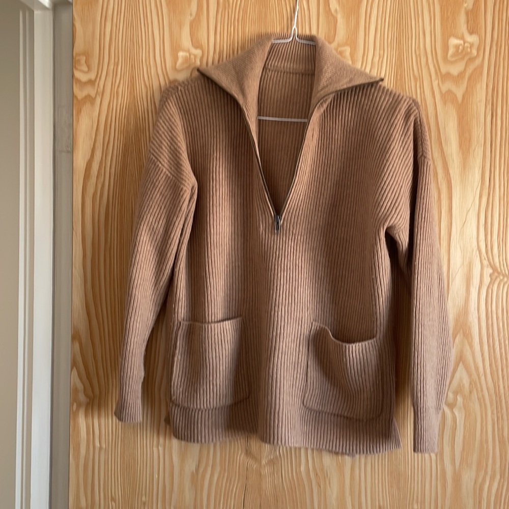 Madewell long sleeve camel color sweater with zipper